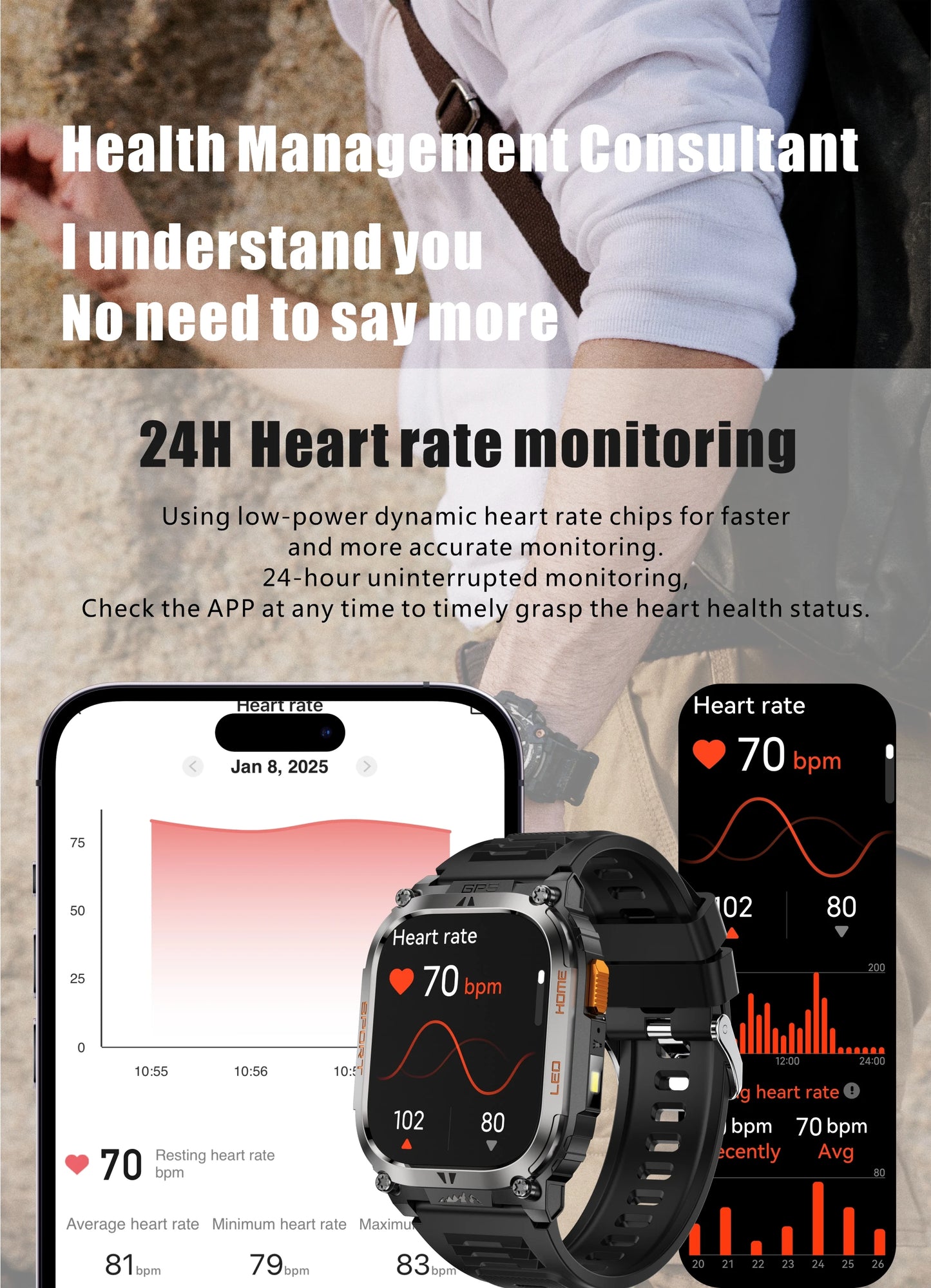 New GPS Tracking Smart Watch LED Flashlight 2.01inch HD Screen Compass BT Call Waterproof Sport Smartwatch For Android iOS