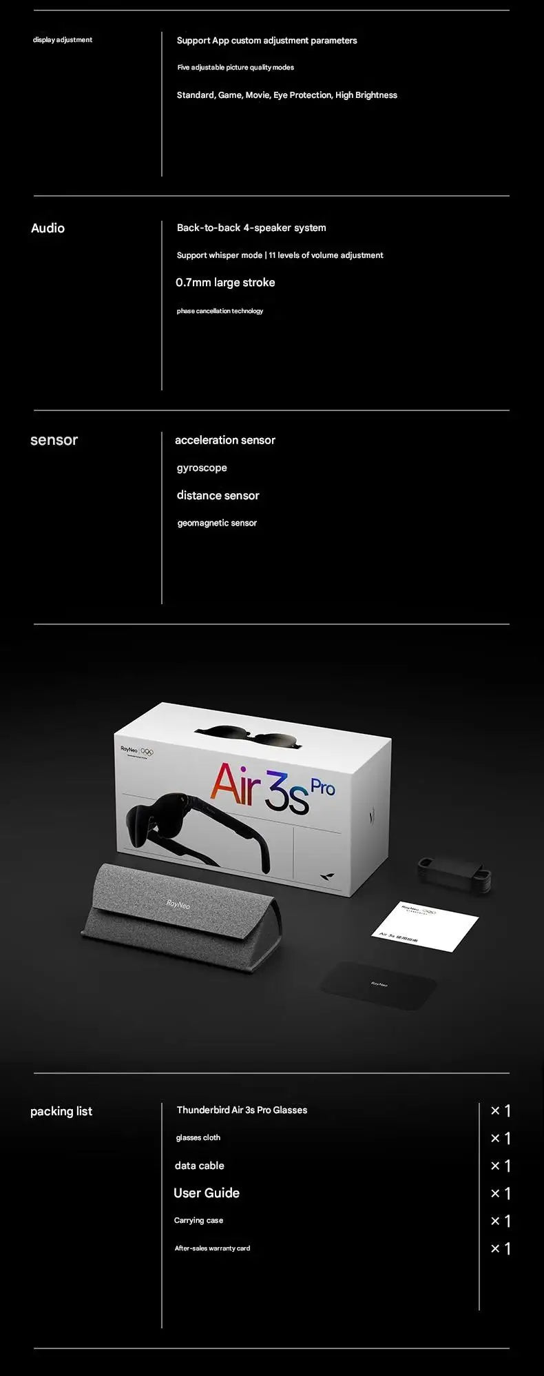 Rayneo Air3s Pro AR Smart Glasses 1200nits 135inches HD Screen 3840 Hz PWM 3D Glasses For Xbox PS5 Switch