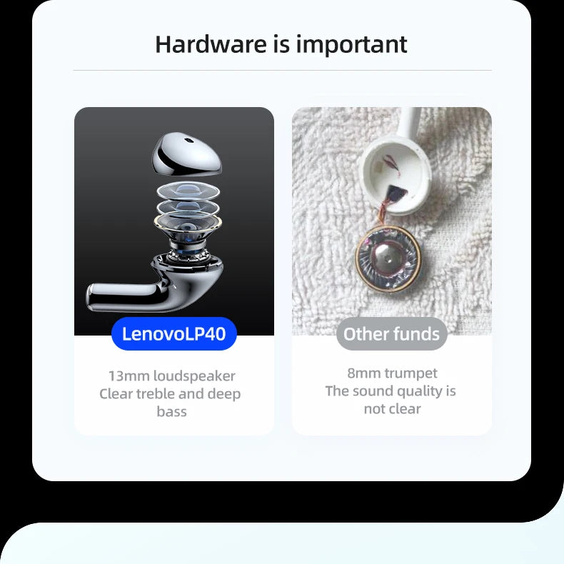 Choice Lenovo LP40 Bluetooth Earphones TWS Immersive Sound HIFI With Mic Wireless Headphones Touch Control HD Call Game Earbuds