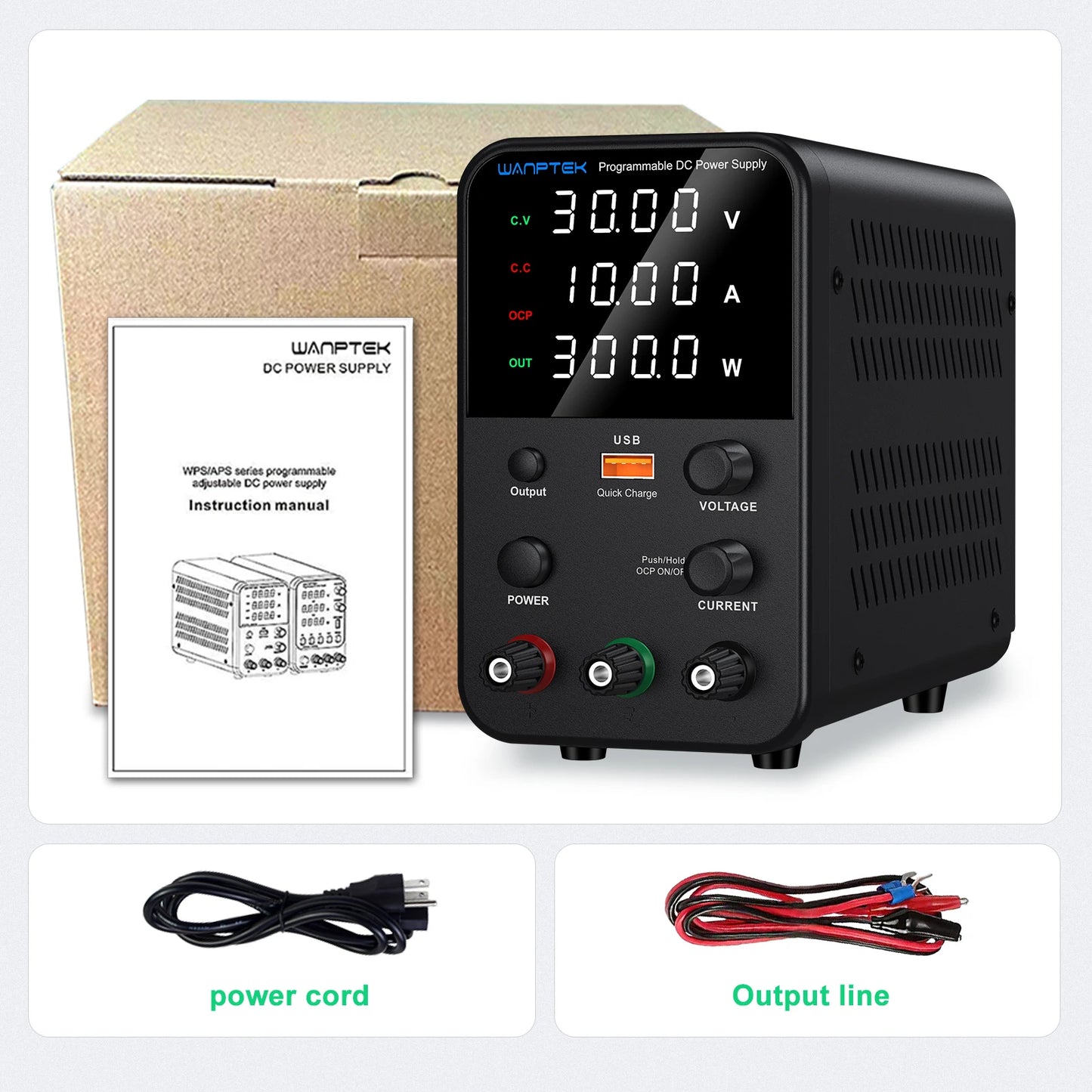 Wanptek DC Power Supply 30V 10A 60V 5A 120V 3A Adjustable Laboratory Power Supply with USB fast Charging Bench Power Supplies