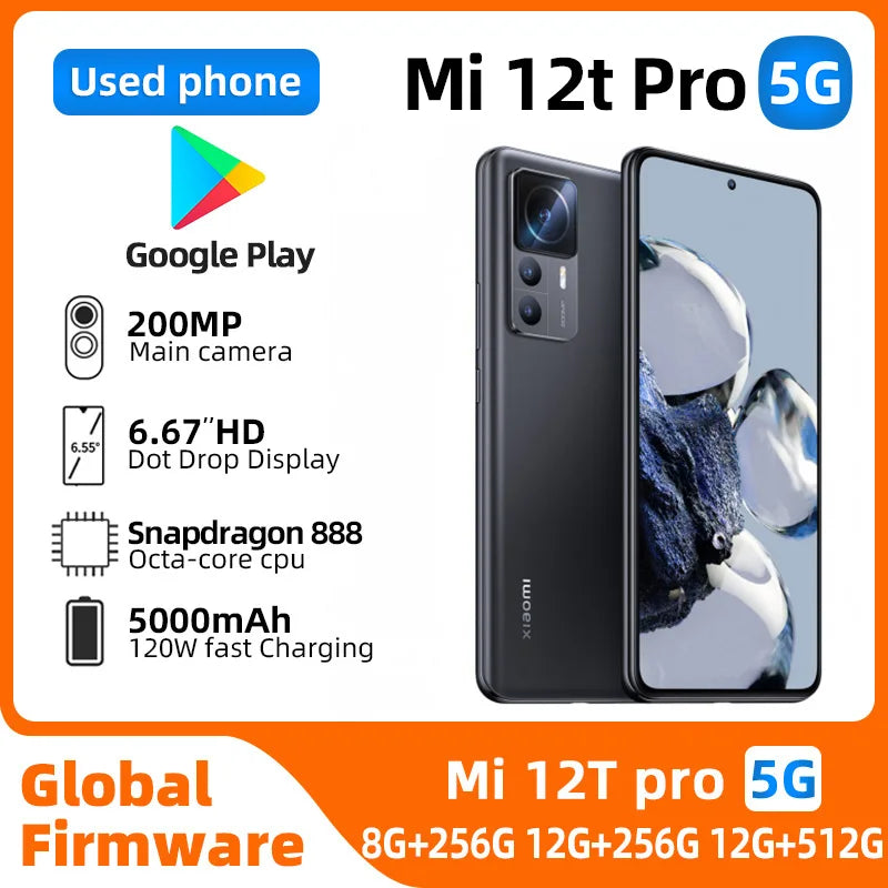Xiaomi 12T Pro 5G Smartphone Android ROM 256GB Qualcomm Snapdragon 8+ Gen1 5000mAh 200MP Camera in good conditionUsed Phone