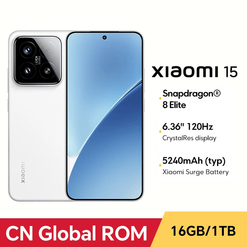 CN Global ROM Xiaomi 15 256GB/512GB Snapdragon 8 Elite 6.36”1.5k OLED Screen 5400mAh Battery 90W Wired Charge 50MP+32MP Camera
