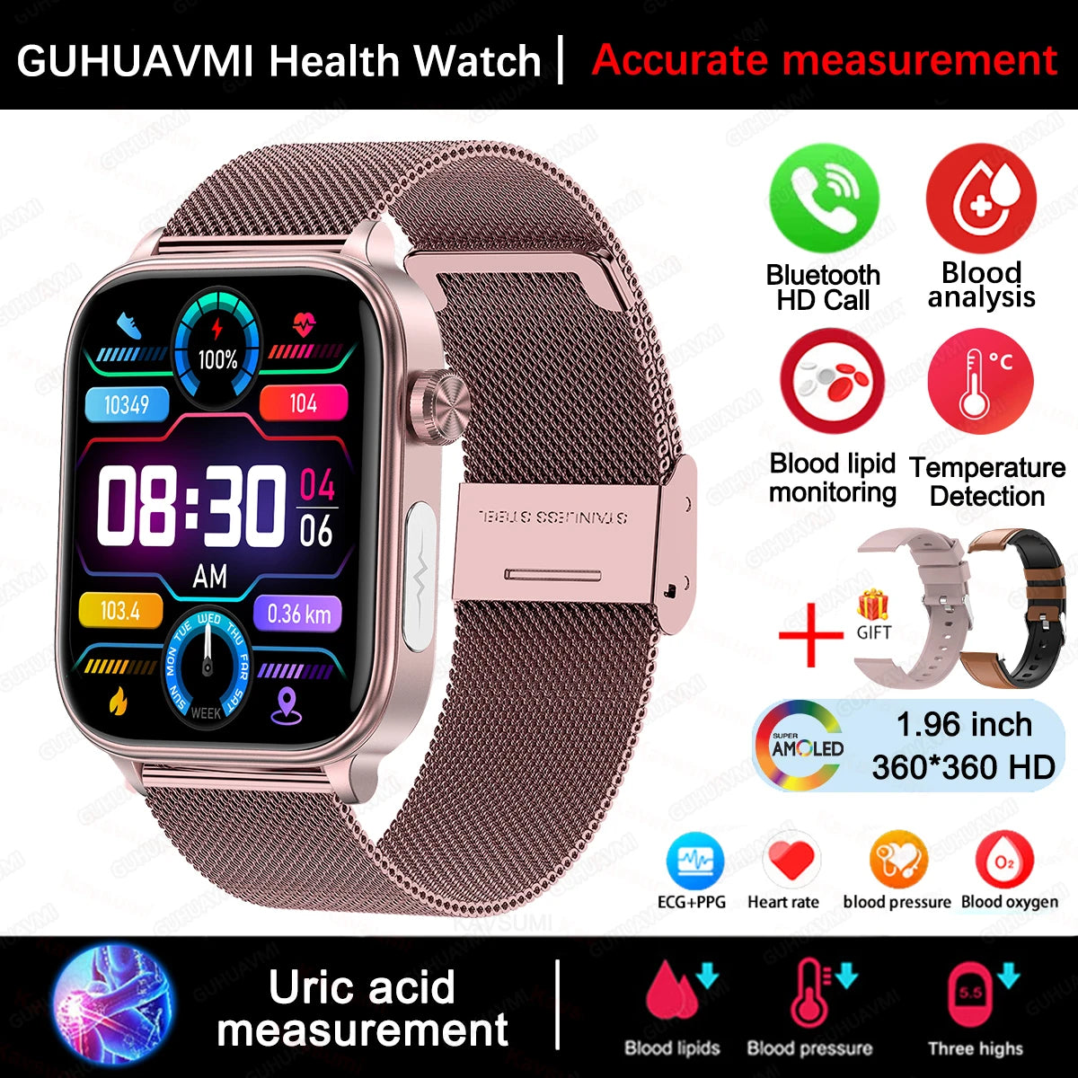 2025 New For XIAOMI ECG+PPG Blood Fat Uric Acid Health Smartwatch Men Women Heart Rate Blood Pressure Bluetooth Call Smart Watch
