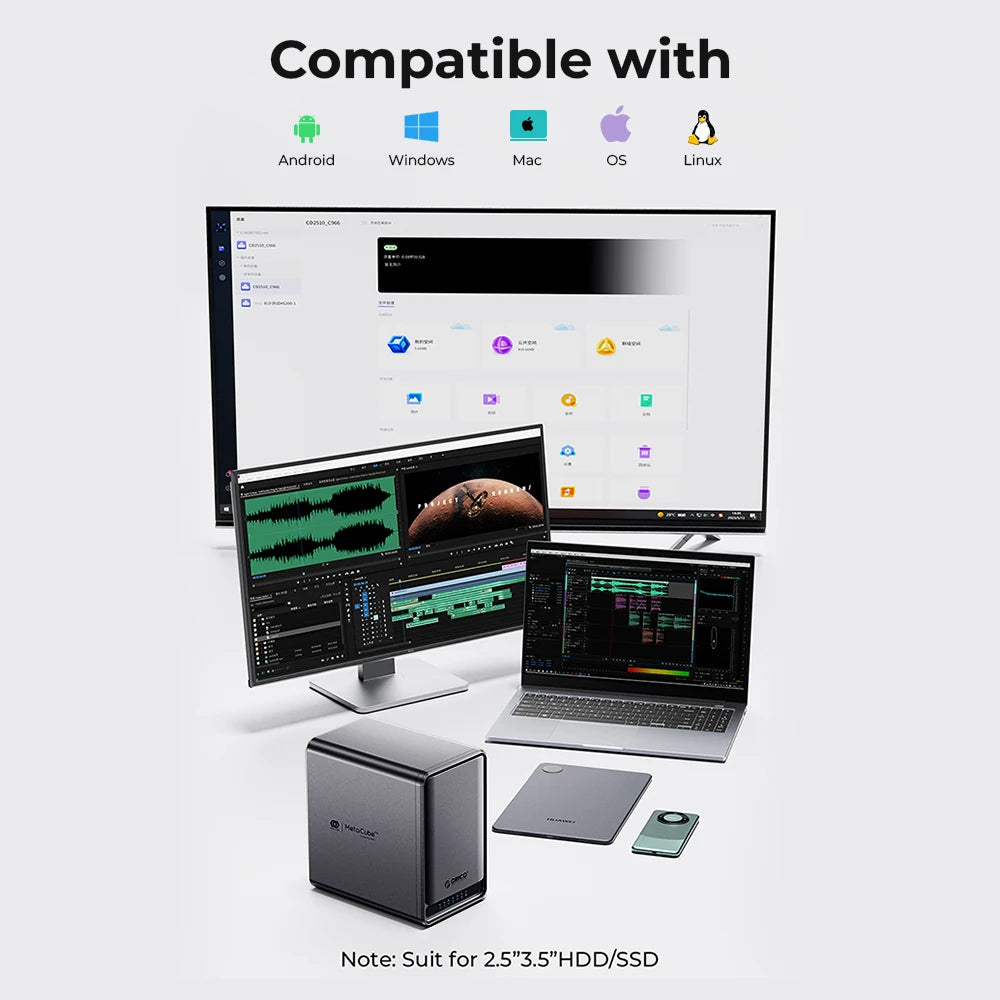 ORICO USB 3.2 MetaCube Household Storage SATA NAS 2/5 Bay HDD/SSD Enclosure 40TB/100TB House Personal Cloud Serve Smart Backup