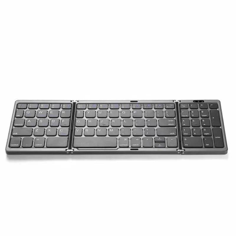 Dual Bluetooth 5.1 Keyboard 3-Folding Mini Keyboard Rechargeable Foldable Keyboard with Touchpad for Windows Android IOS iPad