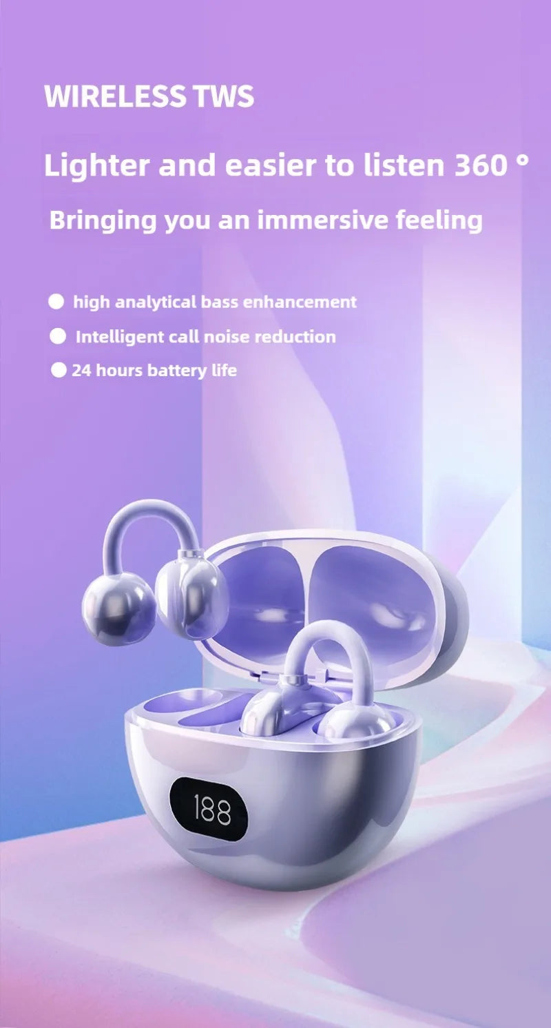 Open Ear Wireless Earphones 144 language Real Time Translator Ear Clip Earbuds Bluetooth Clip On OWS Sports Headphones HD Call