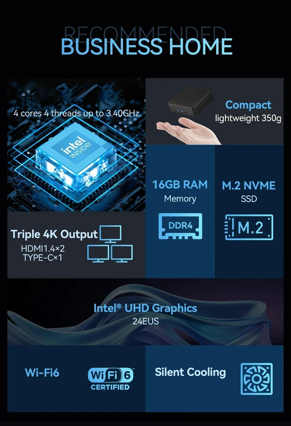 Mini PC Intel Core i9 8950HK Windows 11 Gaming Computer Small Pocket UHD Graphics WiFi6 16GB DDR4 1TB SSD 1000Mbps Dual Desktop