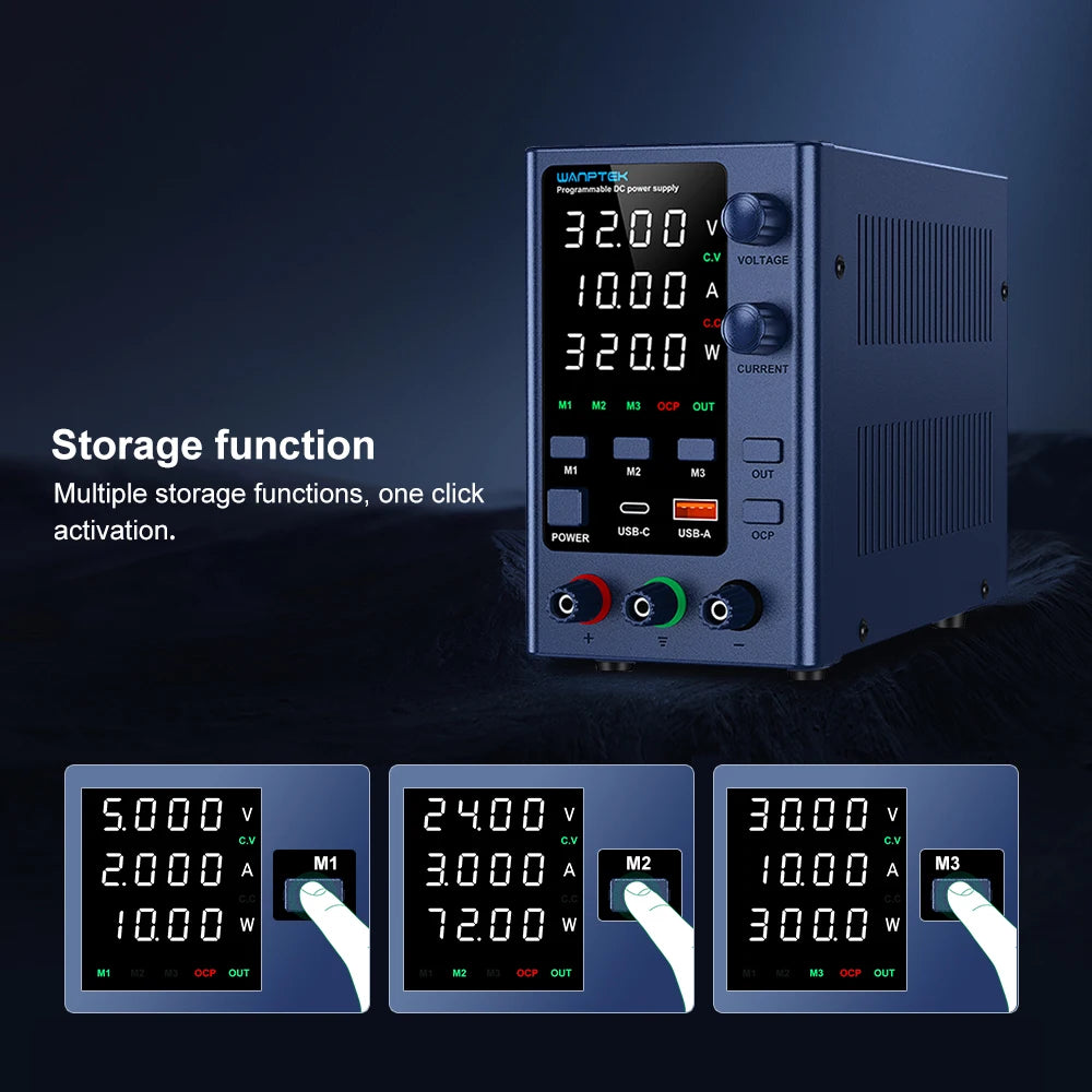 Wanptek DC Lab Power Supply 30V 60V 120V Adjustable Voltage Regulator Preset Voltage Current Dual Input Voltage 220V/110V