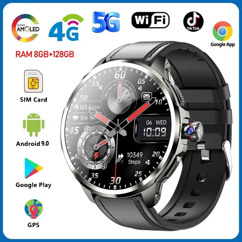 5G/4G Full Network Smart Watch 1.95 inch 720*720 Big Screen HD 8GB+128GB RAM Video Call Smartwatch Google Play WIFI GPS Sim Card
