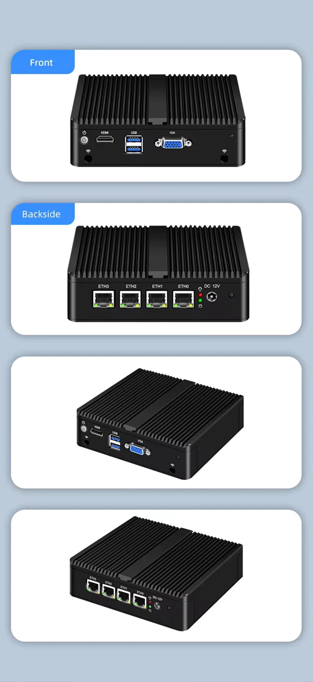 Firewall Industrial Computer Mini pc Fanless Intel Celeron J4125 N5095 4x 2.5G Router LAN NVMe pfsense Firewall Gaming Mini PC