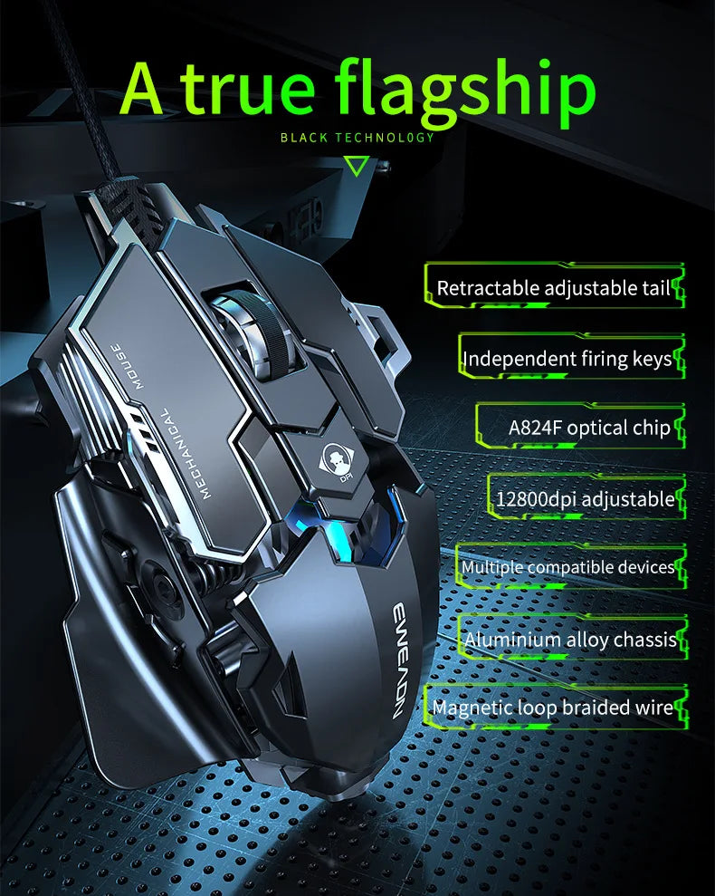 MK500 RGB Backlight Wired Mechanical Mouse 12800DPI Adjustable Macro Programming E-Sport Ergonomic Gaming Mouse For PC Laptop