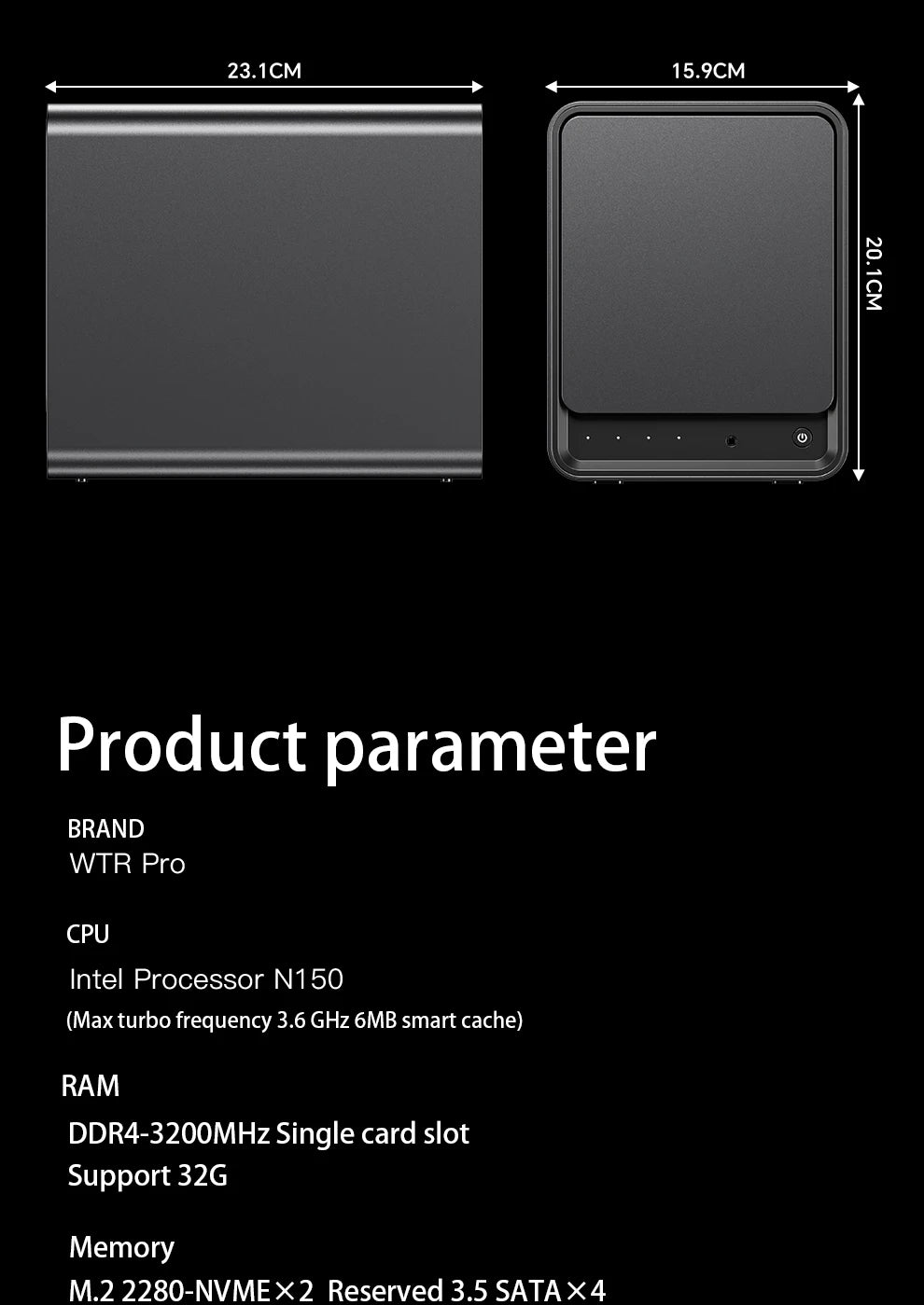 SZBOX WTR Pro NAS Mini PC with 4 Bay Twin Lake N150 DDR4 3200MHz Support 2.5/3.5" HDD*4 M.2 2280 NVMe Desktop NAS DIY Computer