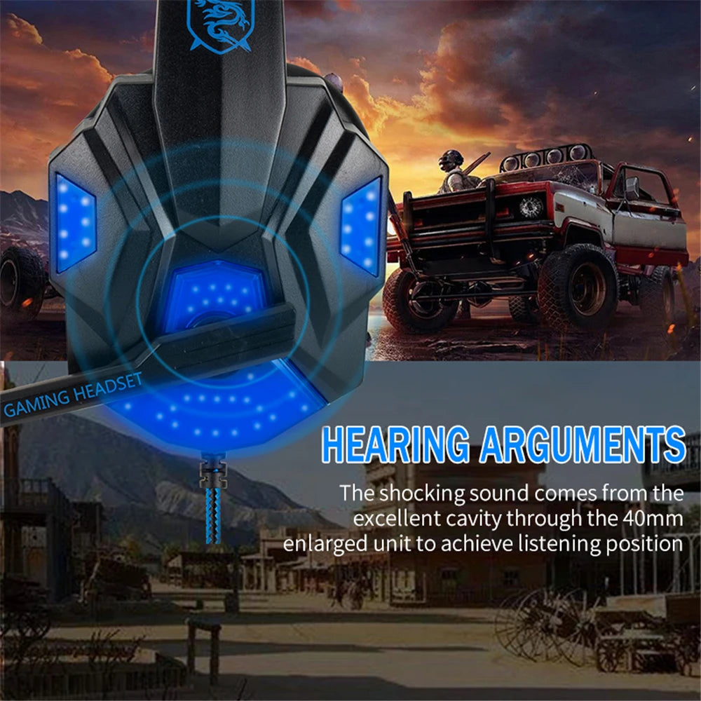 New Gaming Headphones Headset With LED Light Deep Bass Stereo Wired Gamer Earphone Mic for PS4 Xbox PC Laptop Phone One Switch