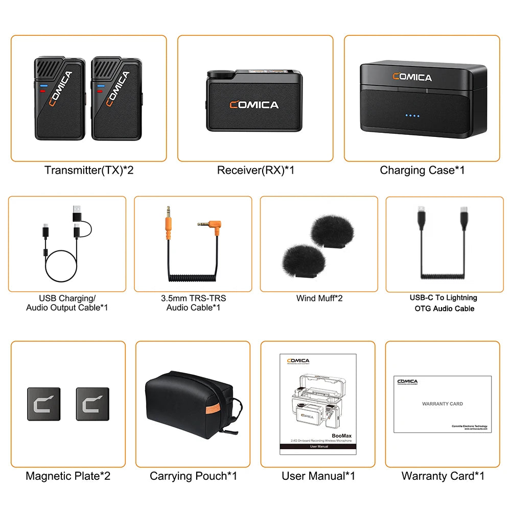 COMICA BooMax Dual-channel Wireless Lavalier Microphone AI Denoise 32-bit Float Internal Recording Cardioid/Omnidirectional Mic