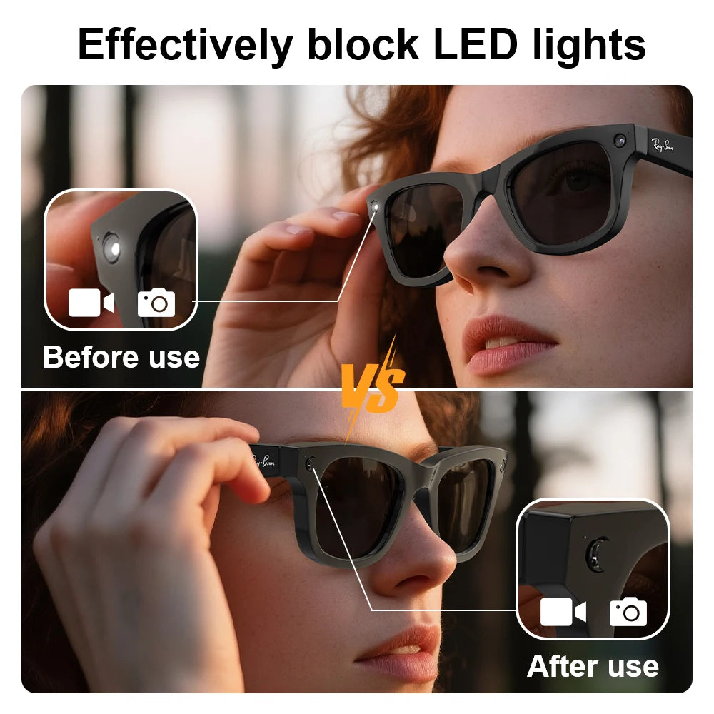 HIBLOKS For Ray-Ban Meta Wayfarer RW4006/RW4008 Skyler RW4010 RW4009/RW4009F AI intelligent Glasses Record Video Shading Sticker