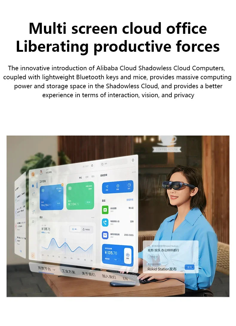 Rokid Max AR Smart Glasses Micro OLED 3D 215”Max Giant Screen Theater Viewing For Phones/Switch/PS5/Xbox/PC