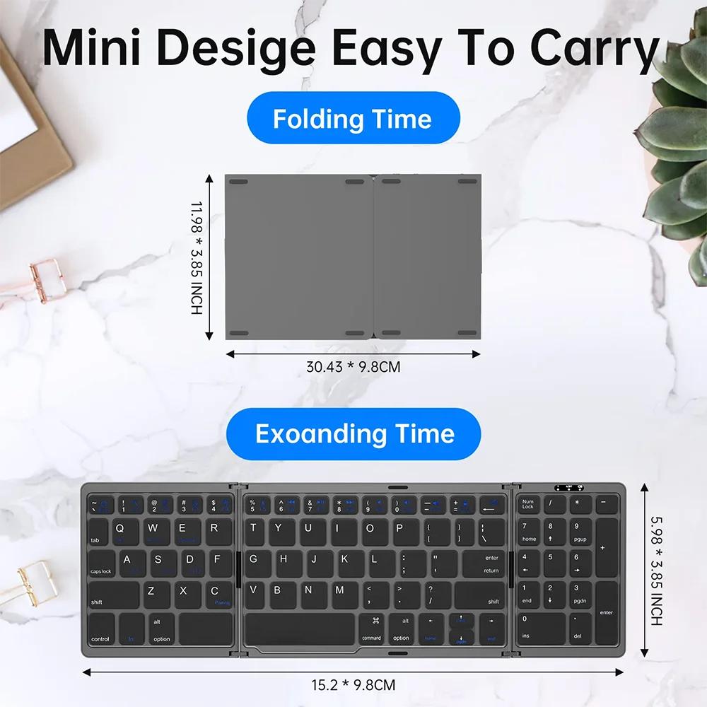 Wireless Folding Keyboard Bluetooth Keyboard with Numeric Keypad For Windows Android IOS Phone Travel Computer Mini keyboard