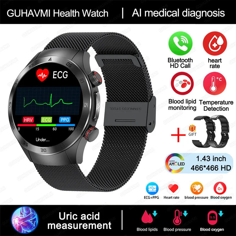 For Xiaomi Precise Laser Therapy Bracelet Uric Acid Blood Lipid ECG+PPG Health  Smart Watch Bluetooth Call Smartwatches 2025 New