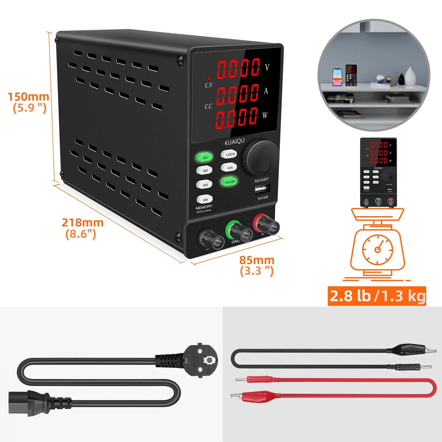 30V10A Programmable DC Power Supply Adjustable Bench Power Supply,M1-M4 Storage, Fast Output, Preset Voltage Current,60V 120V