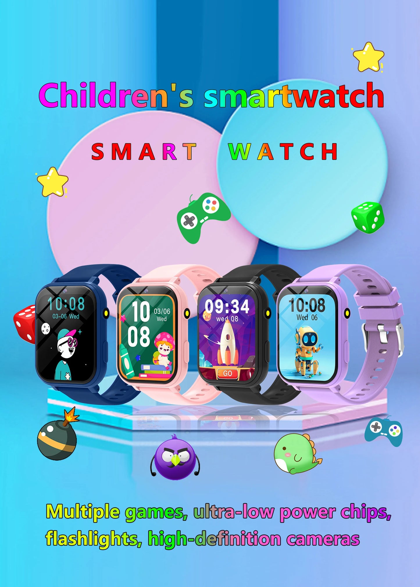 Kids Games Smart Watch 18 Games Camera Waterproof Flashlight Sleep Monitoring Step Counter Boy Girl Children Smartwatch Gifts