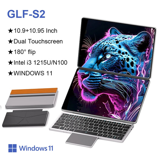 GLF-S2 10.9+10.95 Inch Dual Screen Laptop Intel i3 1215U N100 Touchscreen Notebook WIFI 6 180° flip Win11 Laptop Tablet Computer