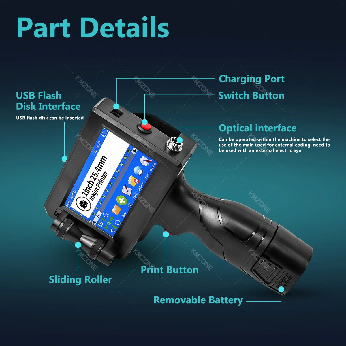 25.4mm Handheld Inkjet Printer Gun Portable For Metal Expiry Date Barcode QR Code Batch Numbers Best Value Logo Printing INKP195