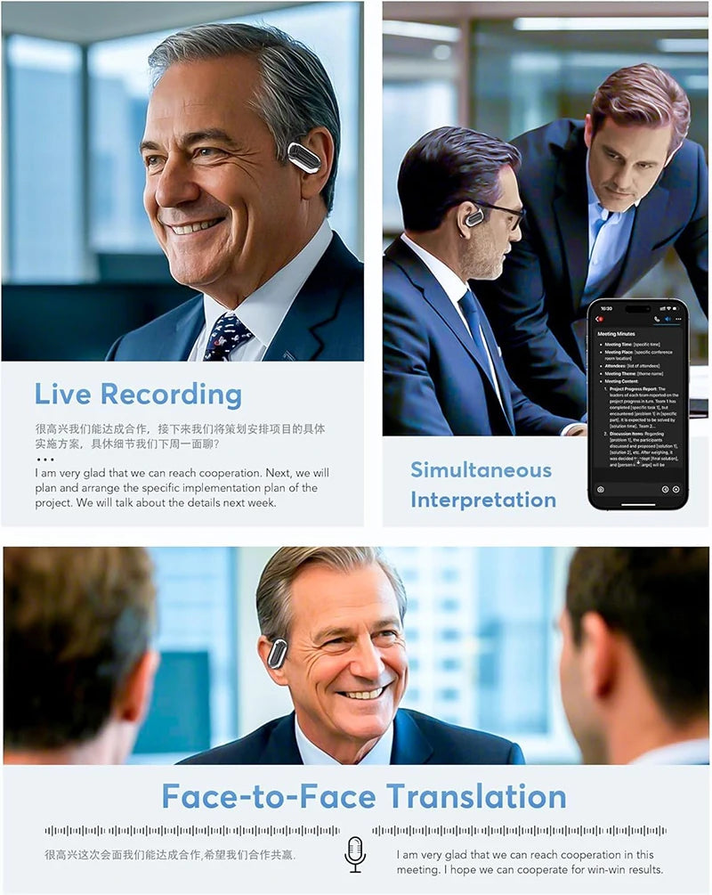 UYUXIO Real Time Translator Headphones AI Language Translation Earbuds 144 Languages & Accents 3 in 1 OWS Ear Buds for Business