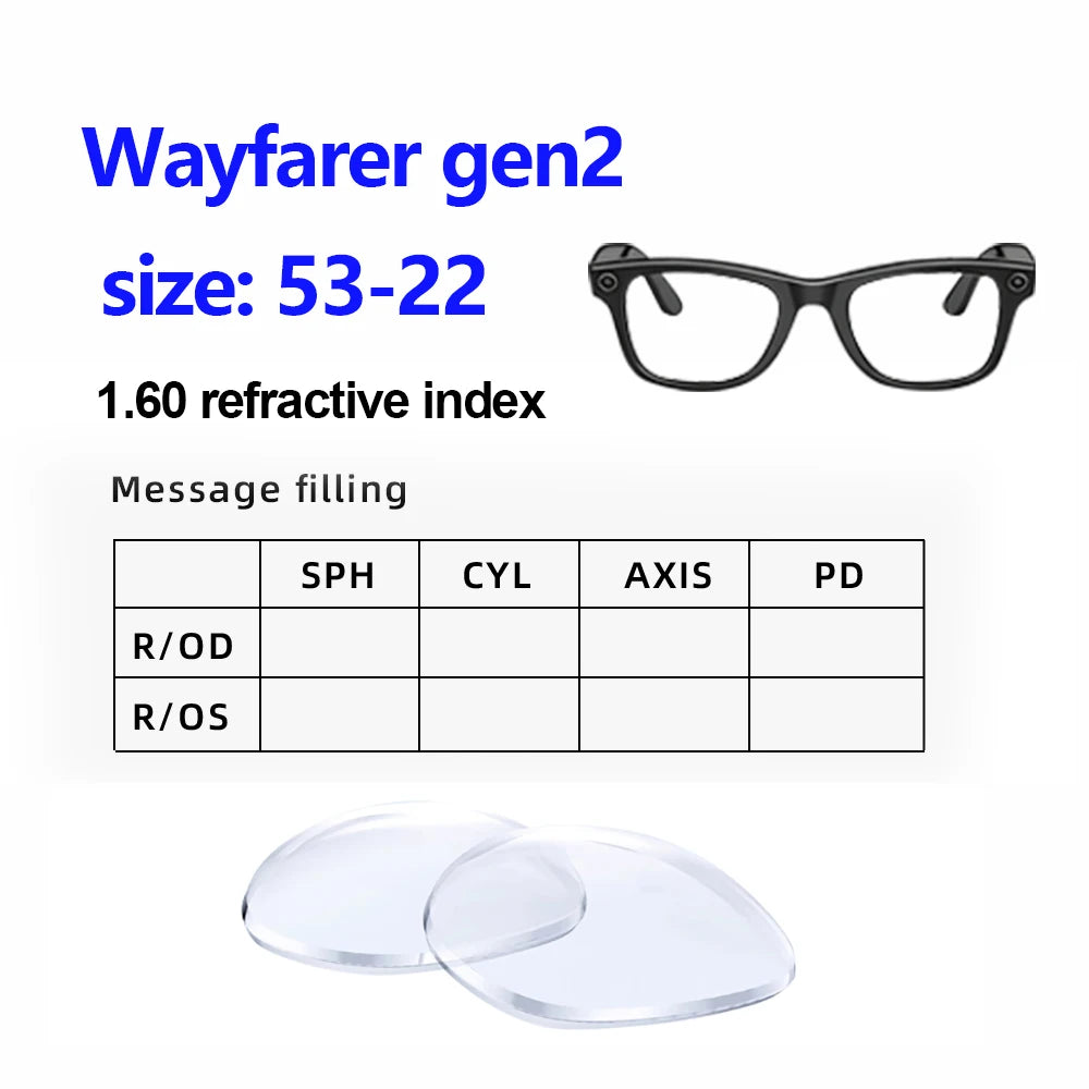 For Ray Ban Meta Wayfarer gen2 Smart Glasses Customized Prescription Myopia Lens Progressive Lens Accessories