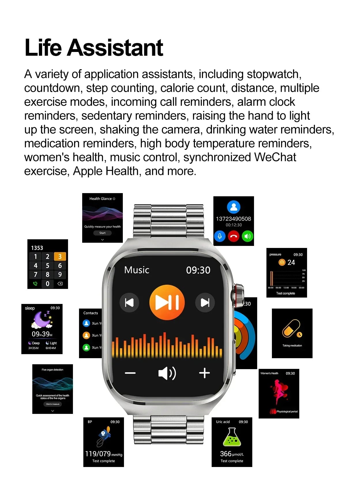Xiaomi Blood Pressure Uric Acid Body Fat Smartwatch Micro Physical Examination Organ Health Watches Bluetooth Call Smart Watch