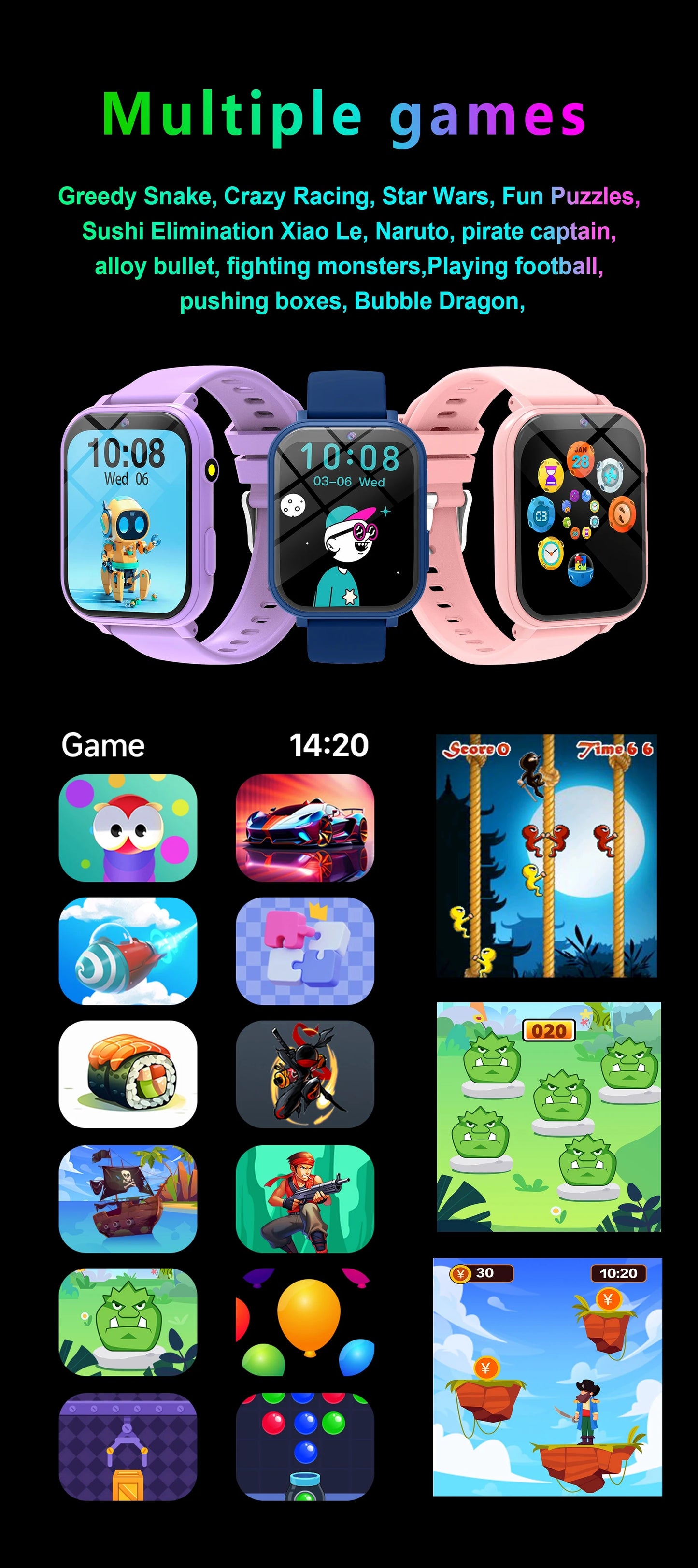 Kids Games Smart Watch 18 Games Camera Waterproof Flashlight Sleep Monitoring For Birthday Holiday Gift Boy Girl Children