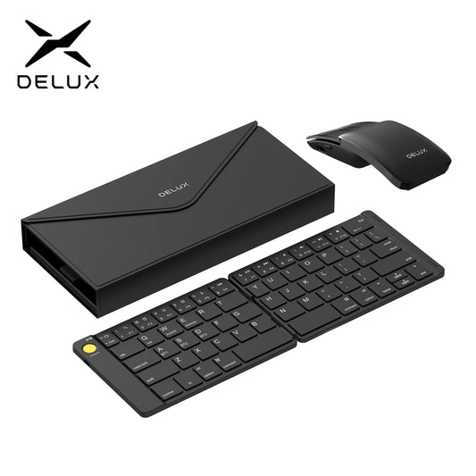 Delux Folding Keyboard Mouse Set Wireless Ultra Slim Portable Silent Kit Multi-Device Support For Windows Android IOS System