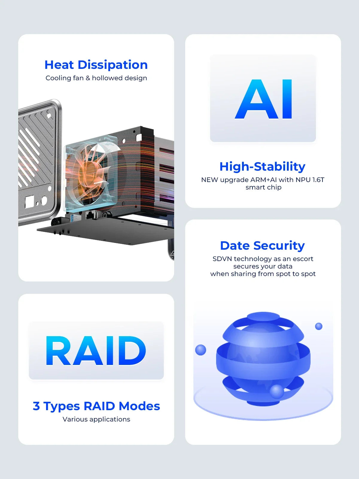 ORICO MetaCube Household Storage Type-C 3.5" HDD Case Dual-bay NAS with Automatic Backup Remote Access with Offline BT Download