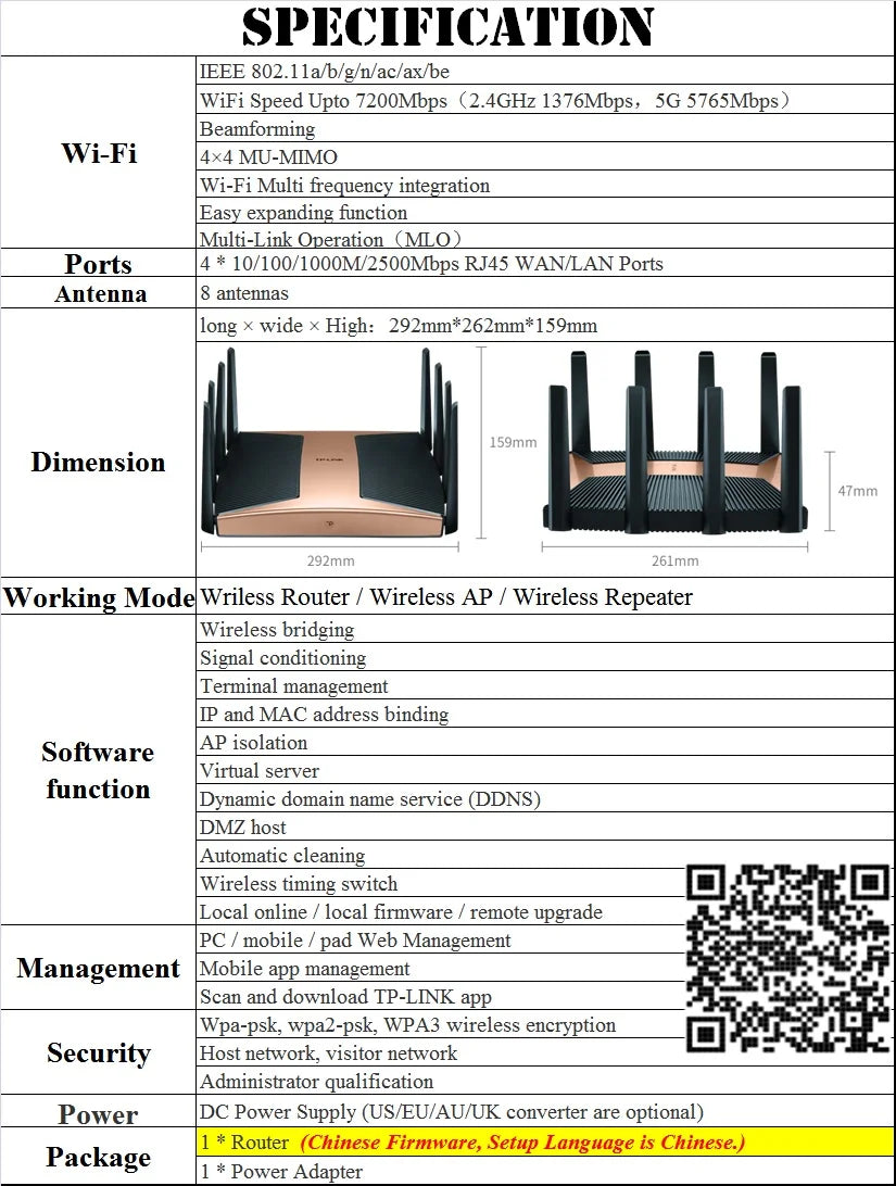 4* 2.5G RJ45 WAN/LAN Ports BE7200 7200Mbps WiFi7 Wireless Mesh Router Dual-Frequency Wi-Fi 7 802.11be WiFi 7 USB3.0 CPU 1.5GHz