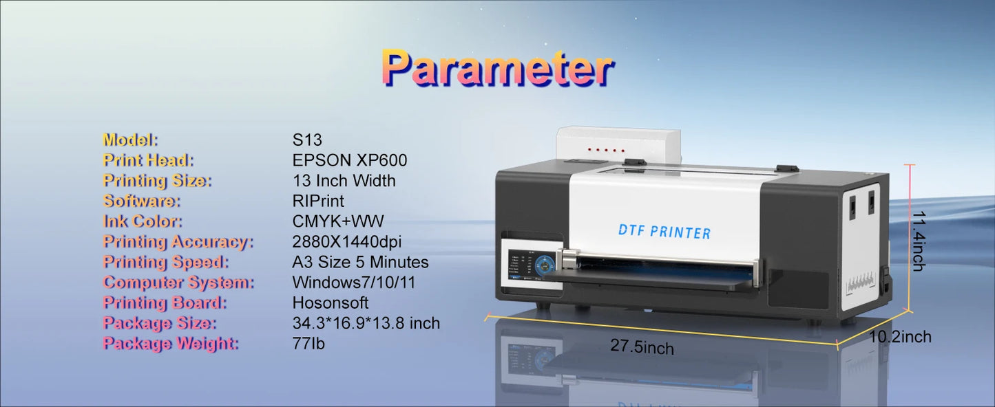 A3 DTF Printer with Powder Shaker 13Inch Direct to Film Printer for Epson XP600 T-Shirt Printing Machine DTF Printer for Clothes