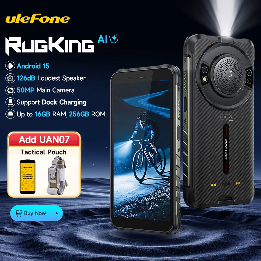 【2025 NEW】Ulefone RugKing 4G Rugged Phone Android 15 Up to 16GB+256GB Waterproof Smartphone 9600mAh 50MP Camera NFC Global