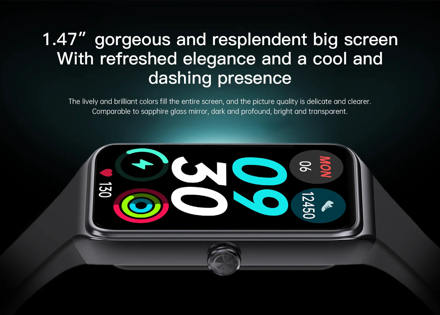 LIGE New 1.47” HD Smart Watch Women's Sports Fitness Bracelet Thermometer Health Monitor Waterproof Women Smartwatch for Xiaomi