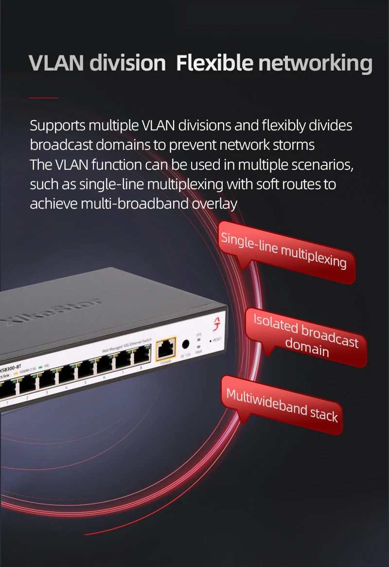XikeStor 8-Port 10G RJ45 L3 Managed  with Fan Support 1G/2.5G/10G DHCP/VLAN/Port Aggregation/Routing Function