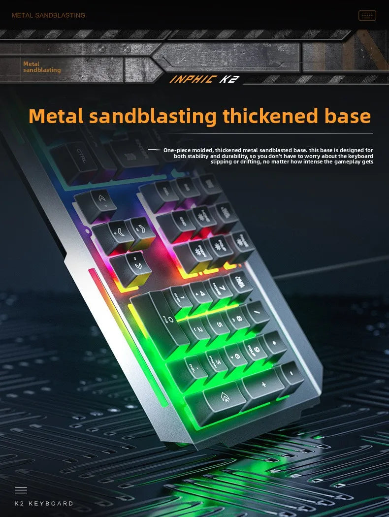 K2 Wired Keyboard Mouse Set Metal Panel RGB Backlight Waterproof Ergonomic Multimedia Buttons 104 Keys Keyboard for Game Office