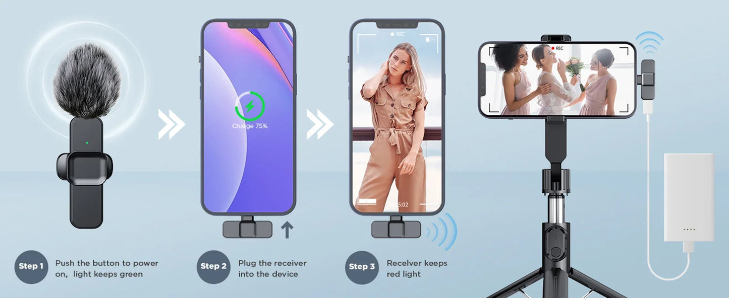 SNZIYAG K10 Wireless Lavalier Microphone Portable Audio Video Recording Mini Microphone for iPhone Android PC Live Gaming Phone