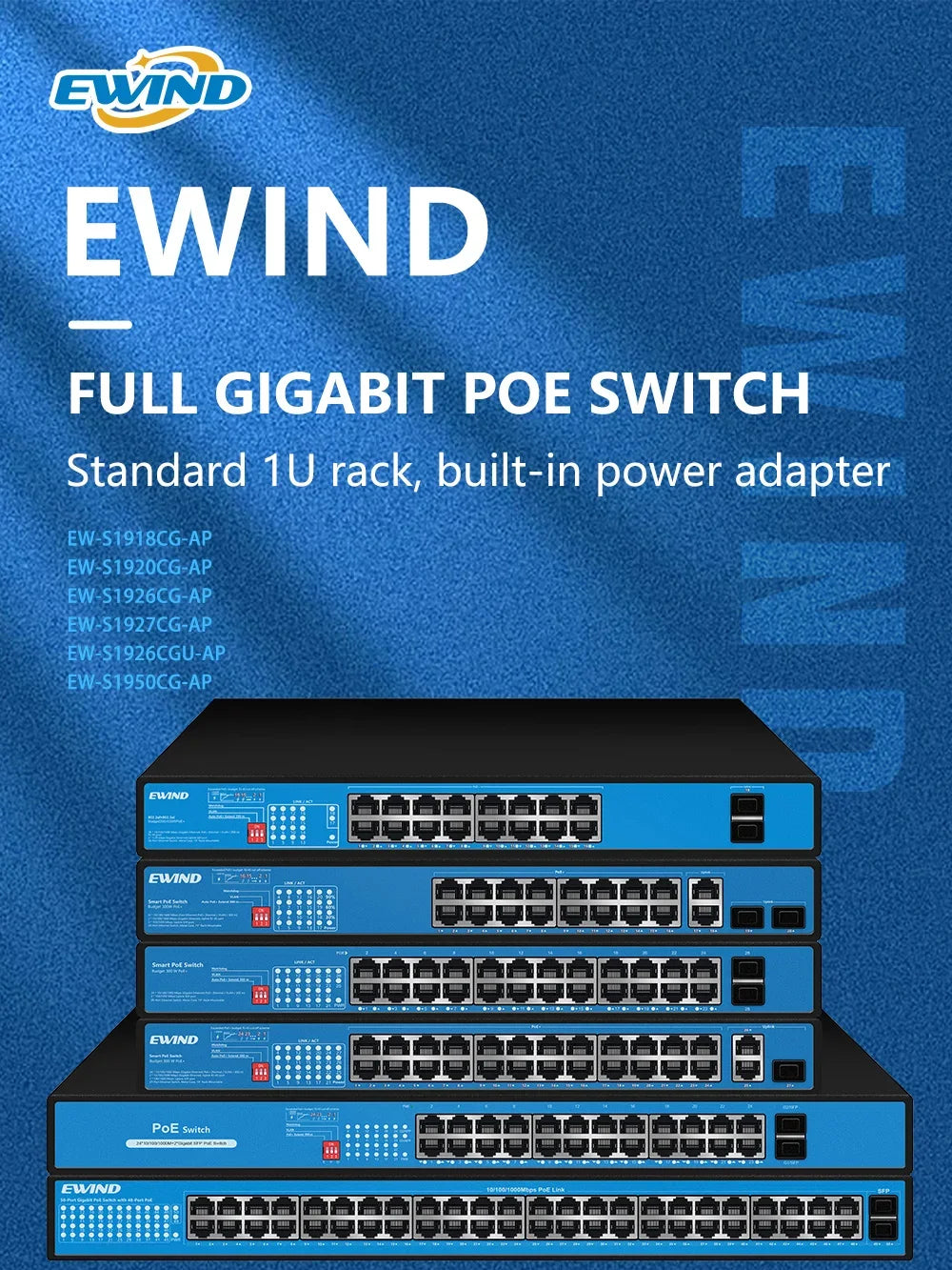 EWIND Gigabit POE Switch 16/48 Ports 10/100/1000Mbps Full Gigabit Ethernet Switch Unmanagement AI Smart Switch outdoor home NVR
