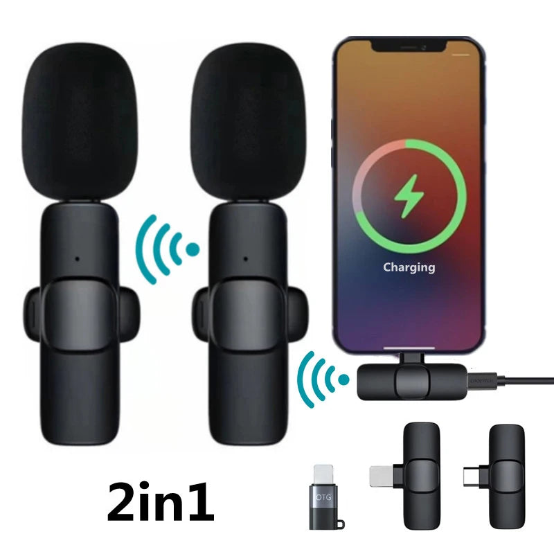 2 In 1 Wireless Lavalier Microphone Portable Audio Video Recording Mini Mic For Ios Android Live Broadcast Gaming Phone Mikrofo
