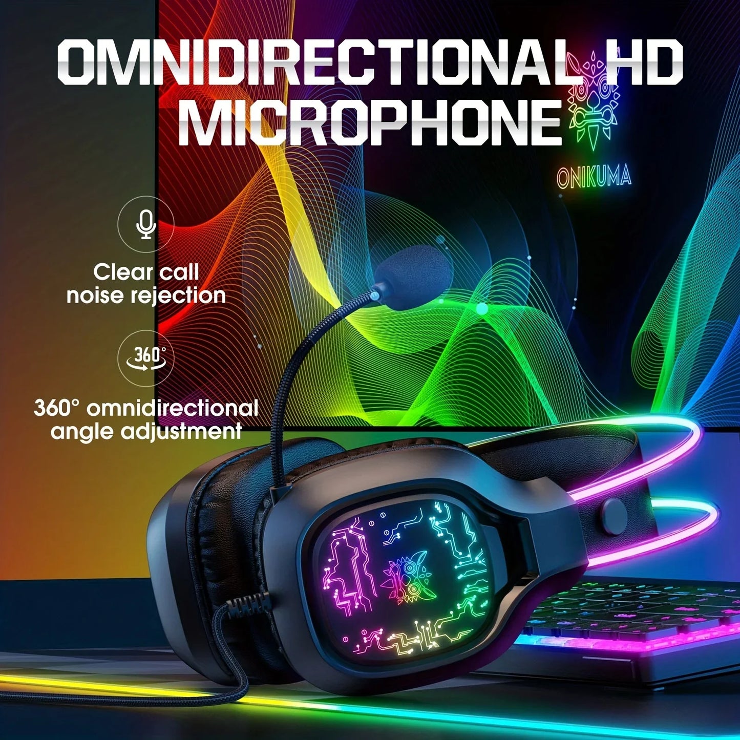 ONIKUMA X22 Gaming Headset RGB Dynamic Lighting Wired Over-Ear Adjustable Headphones With Mic 50MM For PC PS4 Xbox PS5 Gift