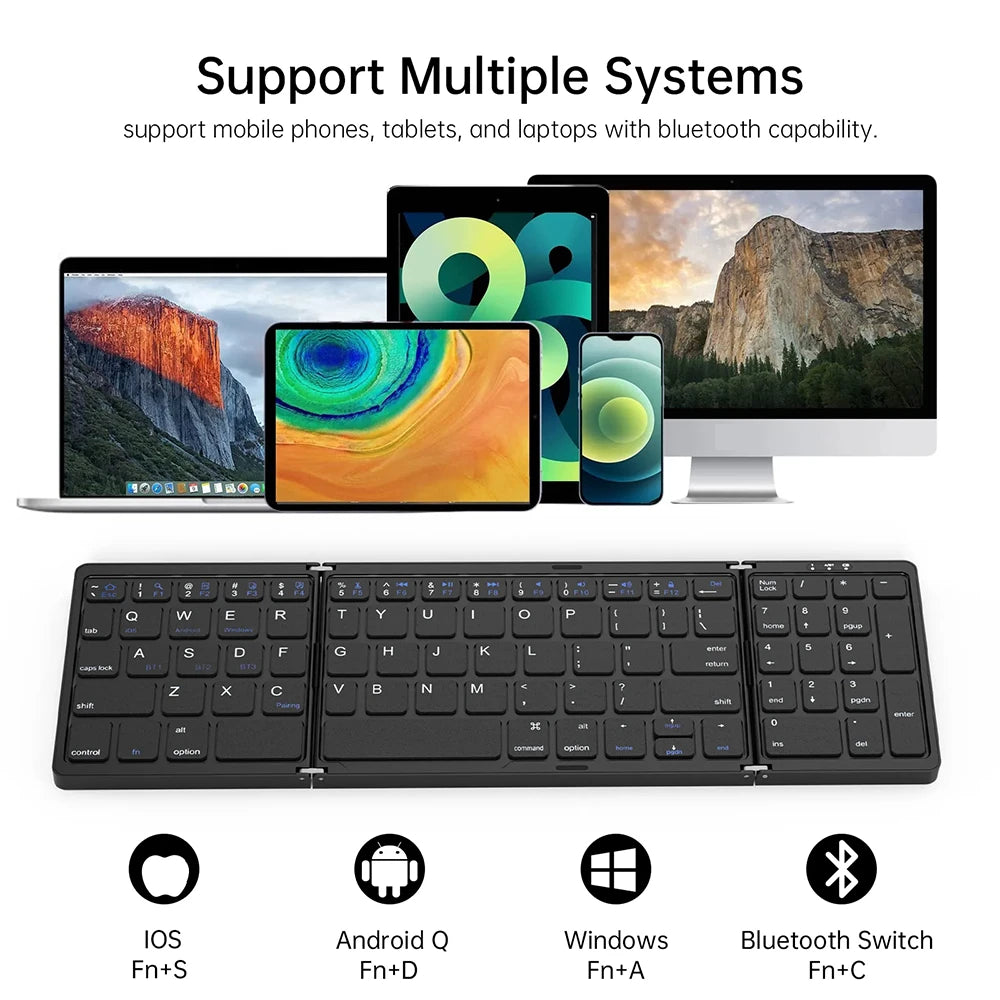 Wireless Folding Keyboard Bluetooth Keyboard with Numeric Keypad For Windows Android IOS Phone Travel Computer Mini keyboard