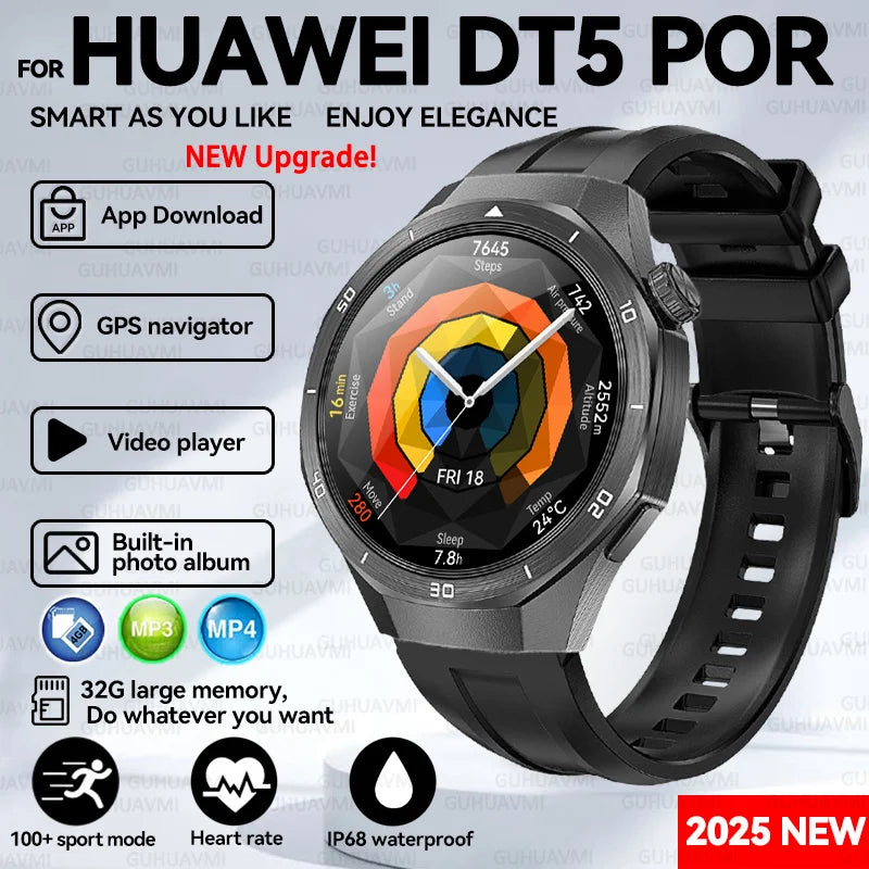 For HUAWEI GT 5 Pro 2025 New SmartWatches 32Gb Memory MP3&MP4 APP Download AGPS Navigation map Bluetooth call NFC SmartBracelet