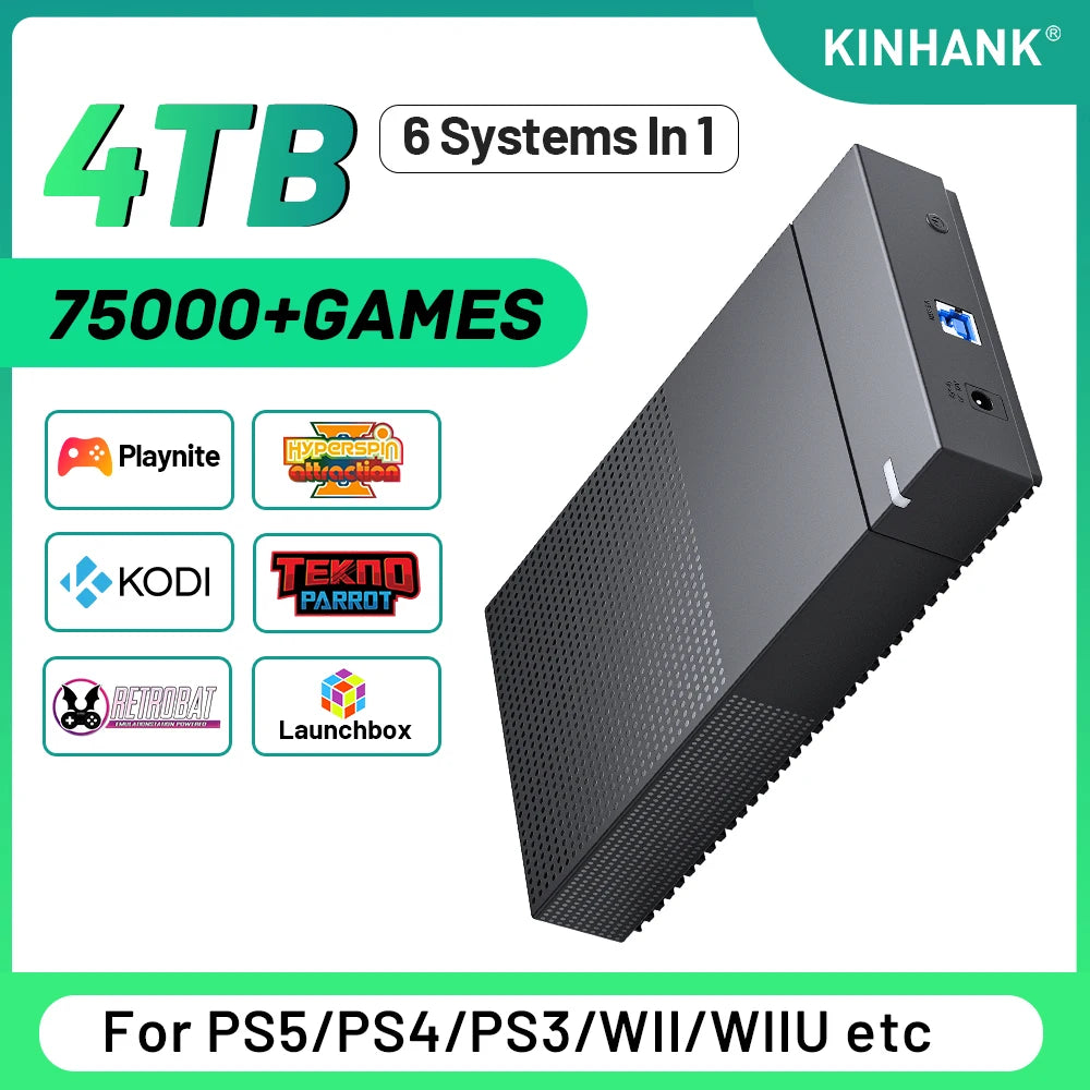 4TB Gaming HDD 75000+ Retro Vidoe Game WIIth Hyperspin Retrobat Launchbox  Playnite WIIth  For PS5/PS4/PS3/PS2/PSP/DC