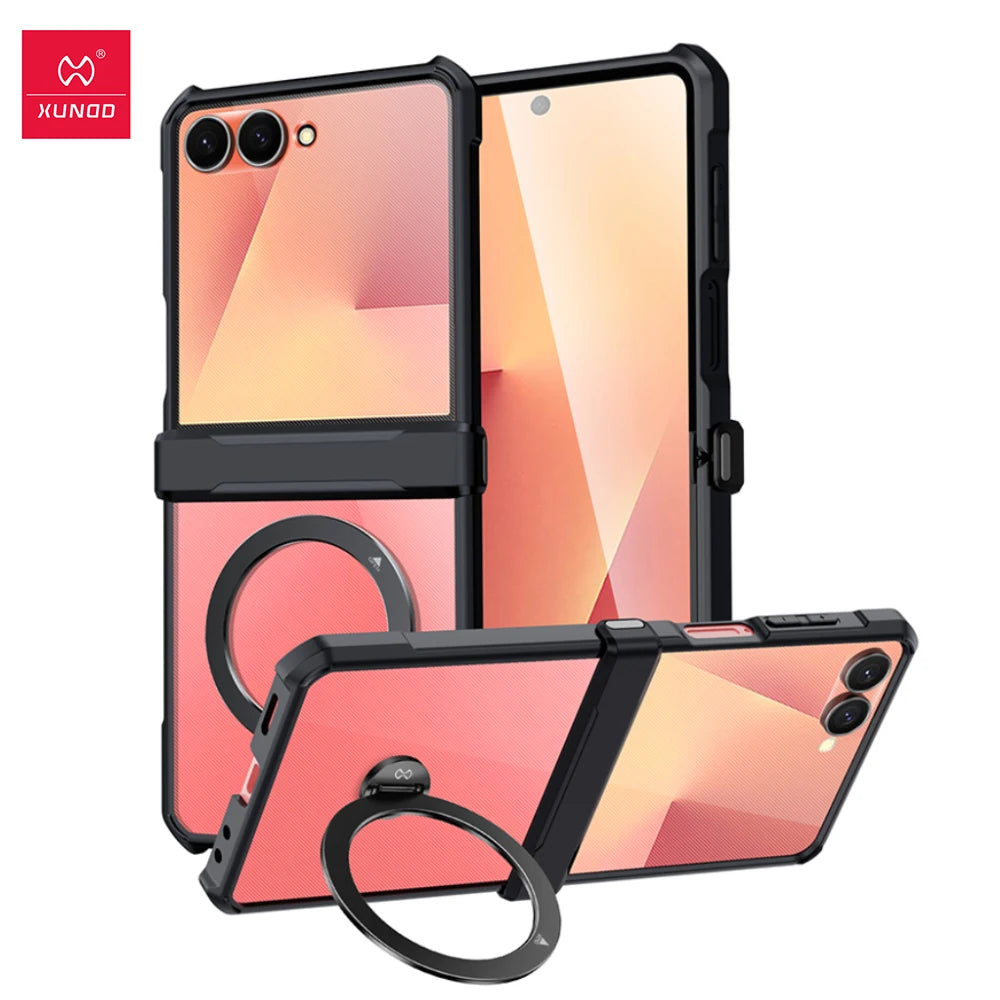 Xundd For Samsung Galaxy Z Flip 7 Flip7 SE Flip 6 5 4 Case Airbag Shockproof Shell Acrylic+TPU+Glass Back Cover For 플립7 케이