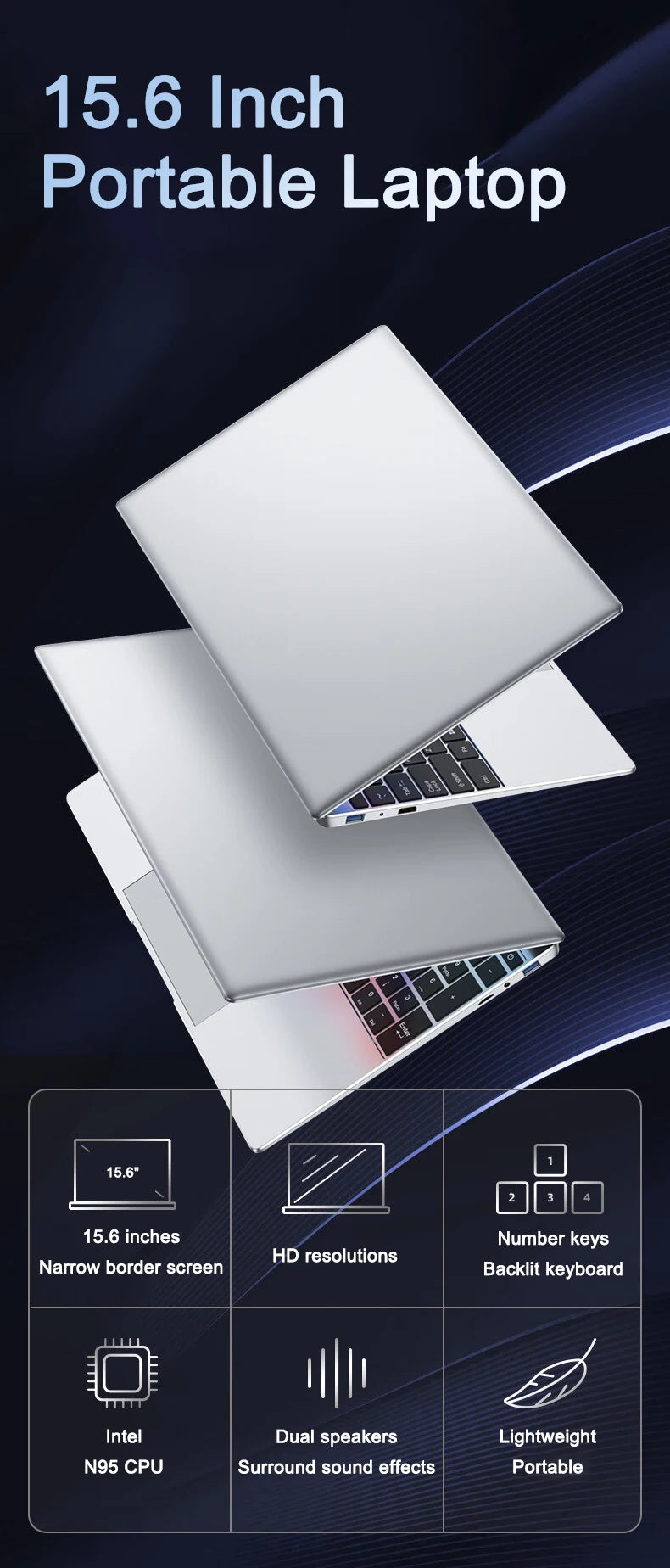 New Ultra Slim 15.6" Laptop N95 32GB RAM 2048GB SSD 7500mAh Battery  Notebook Gamer Office Study Computer PC Windows 11 Pro