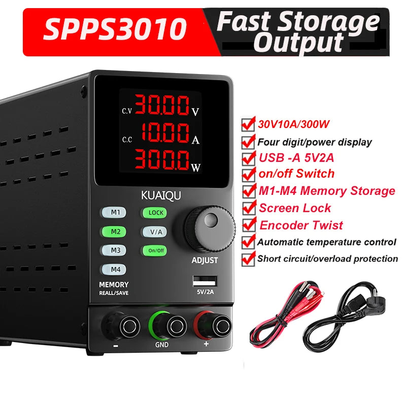 30V10A Programmable DC Power Supply Adjustable Bench Power Supply,M1-M4 Storage, Fast Output, Preset Voltage Current,60V 120V