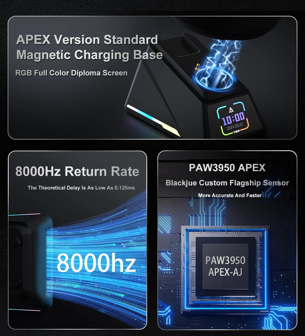 AJAZZ AJ159 APEX/AJ159PRO Wireless Gamer Mouse with RGB Magnetic Charging Base Lightweight  AJ159P Gaming Mouse for PC Laptop