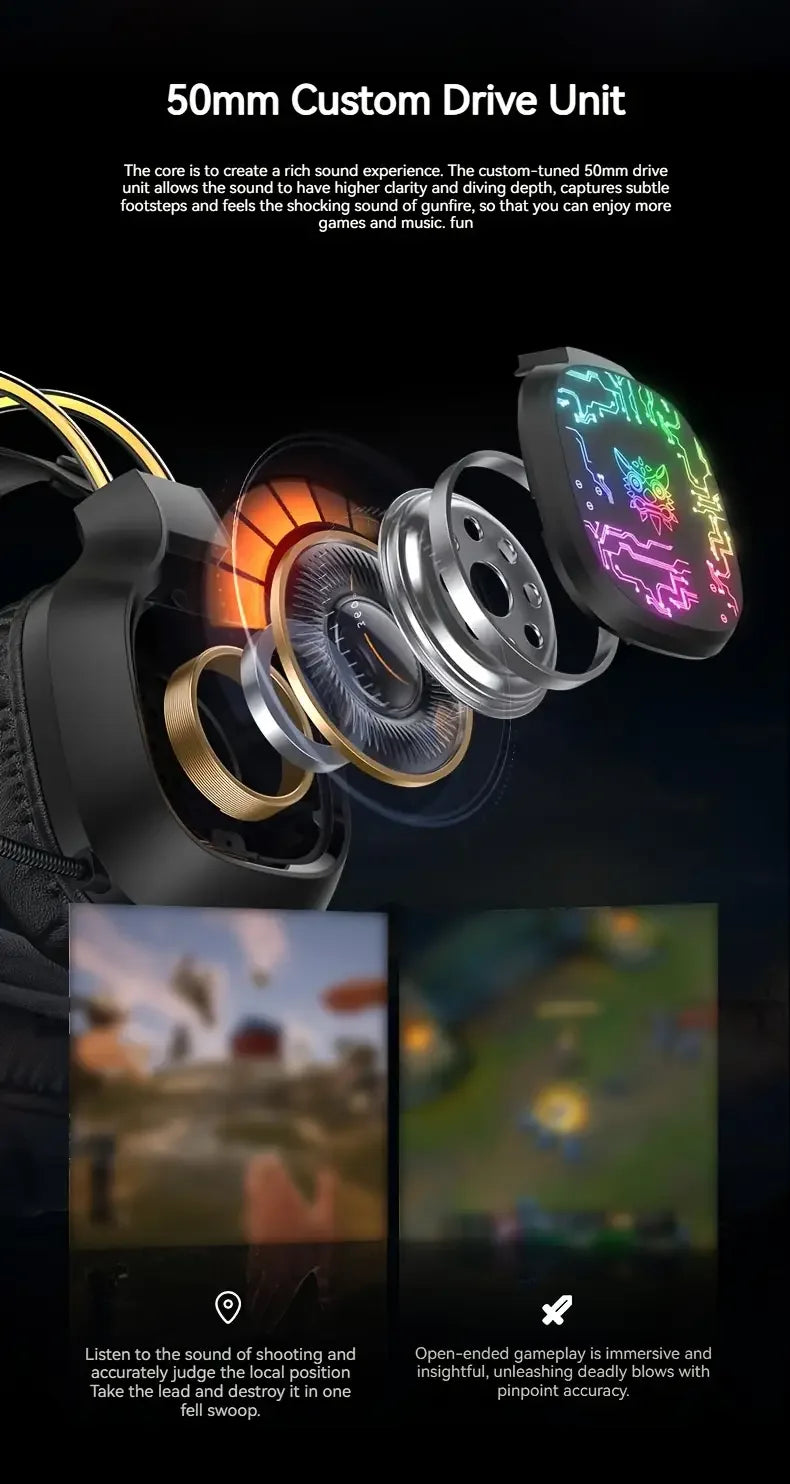 ONIKUMA X22 Gaming Headset RGB Dynamic Lighting Wired Over-Ear Adjustable Headphones With Mic 50MM For PC PS4 Xbox PS5 Gift